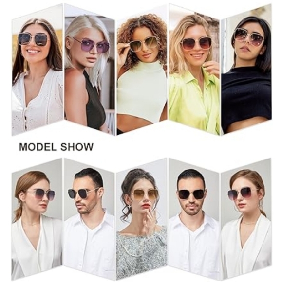 Oversized Square Metal Frame Sunglasses Flat Lens SJ1146 Gradient